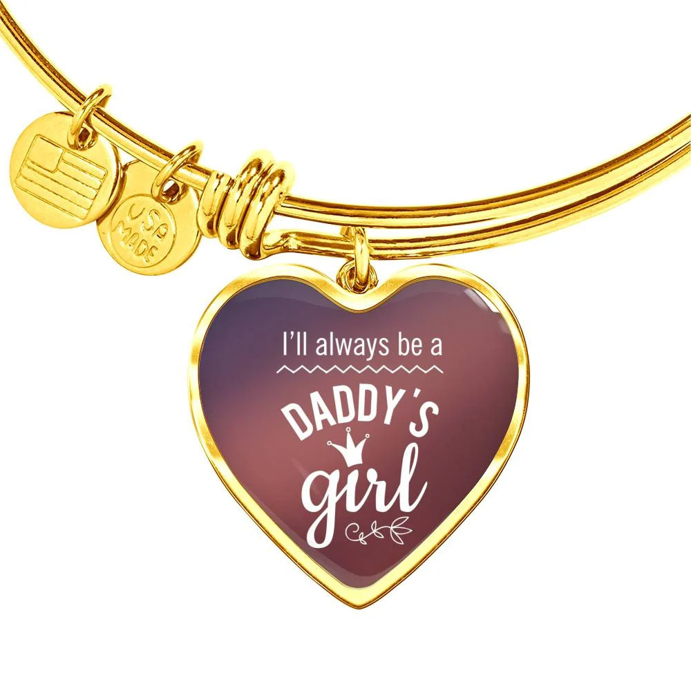 I'll Always Be A Daddy's Girl Personalized Engraved Gold Heart Bangle Bracelet